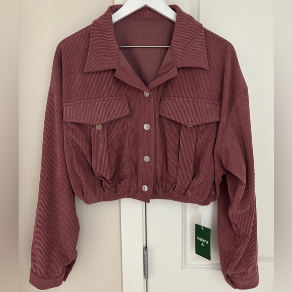 New! Halara Pocket Cropped Corduroy Casual Jacket, Pink Deco Rose, Cargo Pockets - Picture 2 of 10